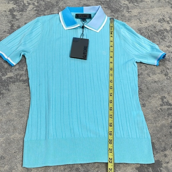 NWT G Fore Cotton Blend Ribbed Short Sleeve Sweater Shirt in Powder Blue Sz XS - Picture 7 of 10